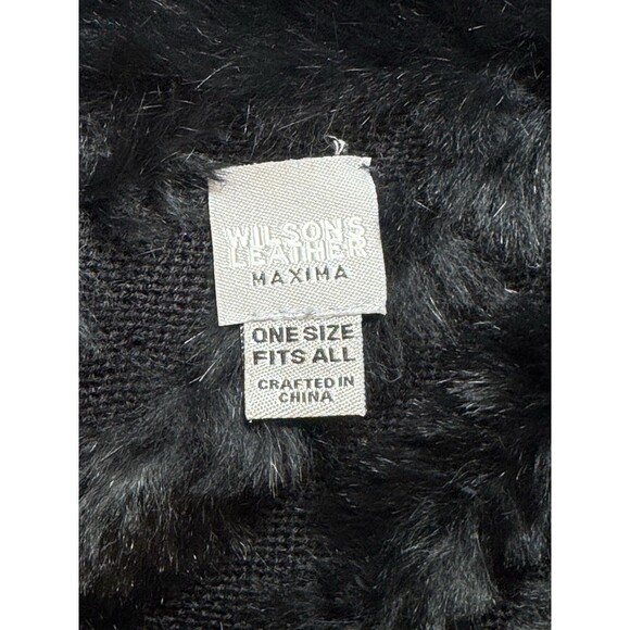 Vintage Y2K Wilsons Leather Maxima Rabbit Fur Black Poncho One Size - Picture 5 of 8